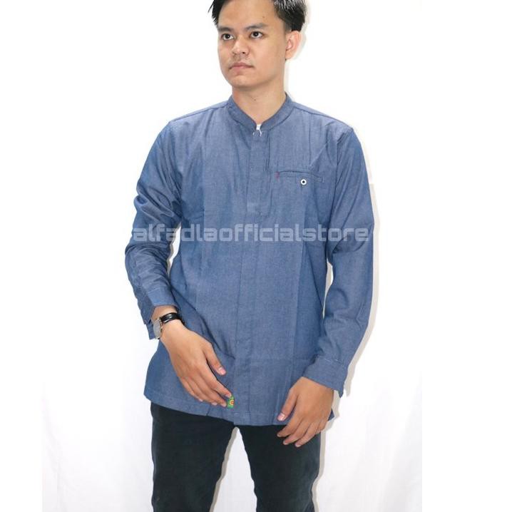 AL-FADLA Baju Koko Casual Pria/Bapak Denim Lengan Panjang