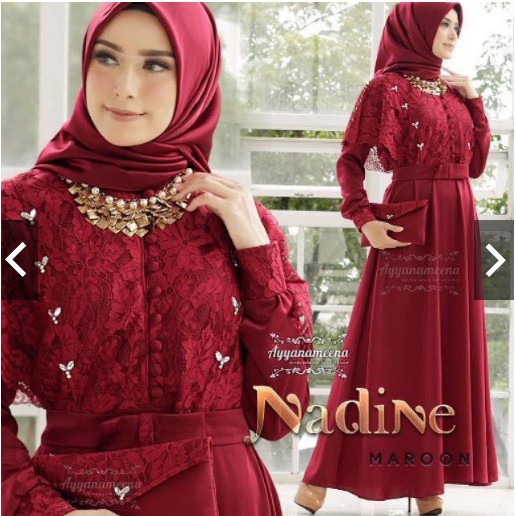 Termurah NADINE DRESS BRUKAT WANITA MUSLIMAH LEBARAN PREMIUM THole