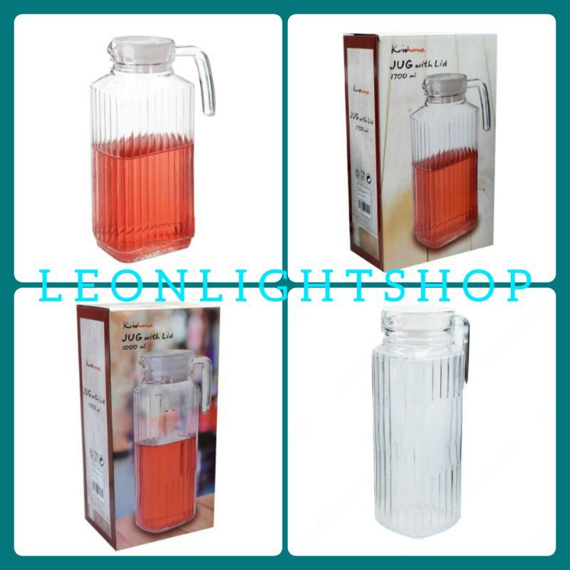 KRISHOME TEKO MINUM KACA 1&amp;1,7 LITER/JUG GLASS 1700 Ml/ TEKO AIR MINUM KACA/PITCHER KACA MURAH