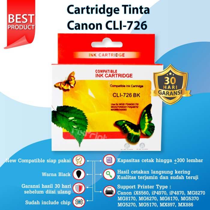 Cartridge Tinta Canon 726 CLI726 CLI-726 Black Cyan Magenta Yellow