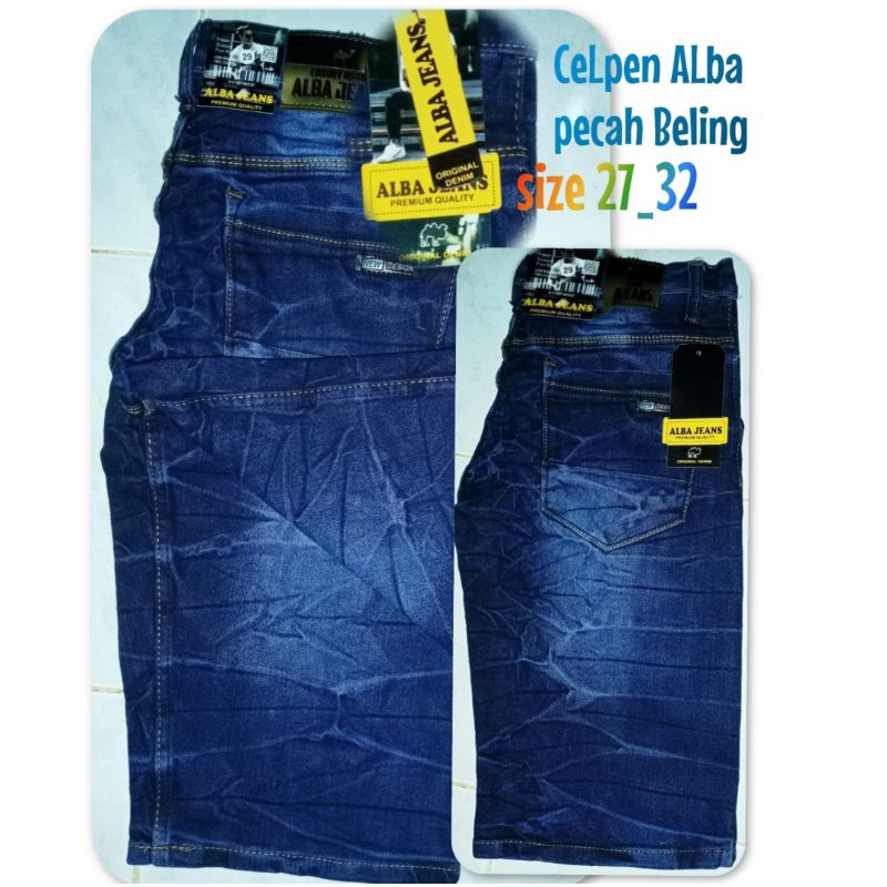 CELANA JEANS PENDEK PECAH KACA PECAH BELING