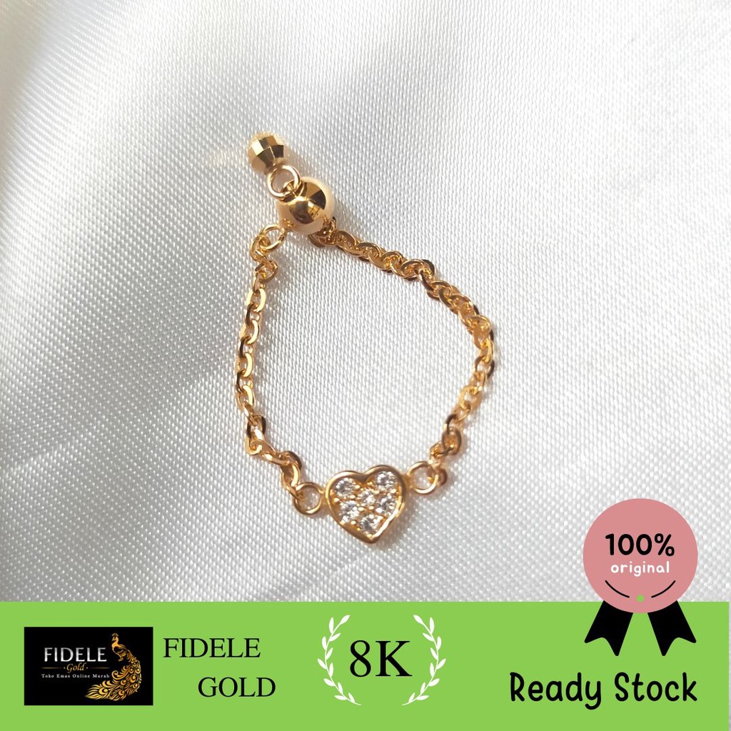 cincin serut hati variasi mata satu emas asli 375, cincin ringan emas 375