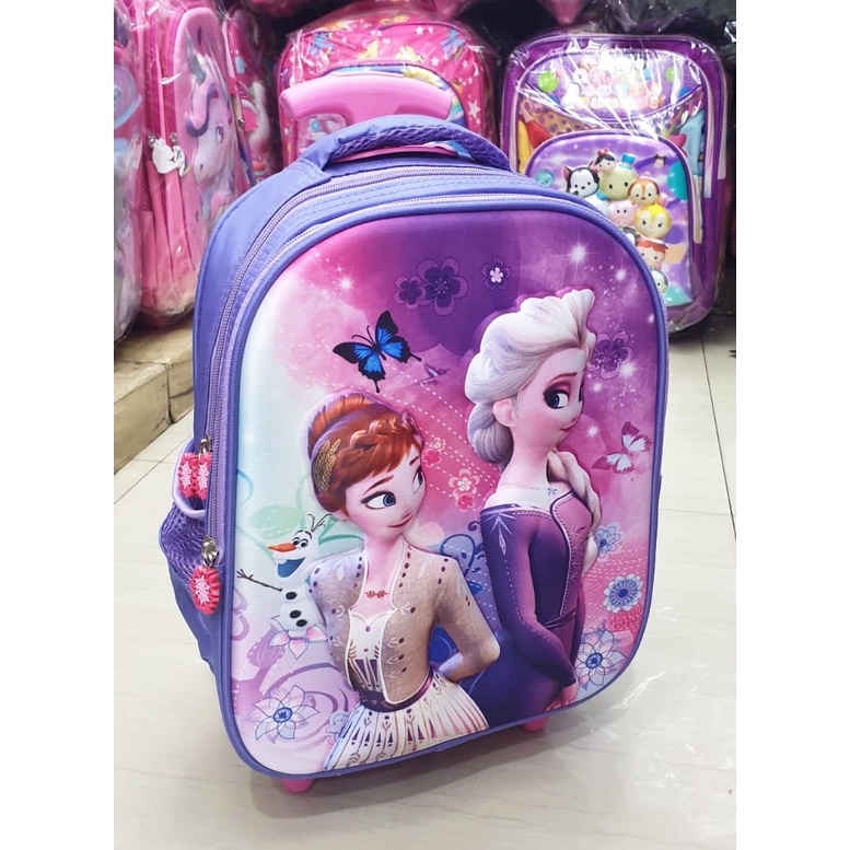 SALE TERMURAH Tas Roda Dorong Trolley Anak PEREMPUAN Sekolah TK KARAKTER PUTRI LILAC MAHKOTA 3D TIMBUL ( Lily Candy Istana 13inch dan VALE 14inch )