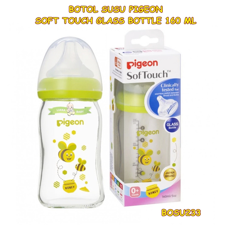 BOSU233 BOTOL SUSU KACA PIGEON SOFT TOUCH GLASS BOTTLE BEE 160 ML