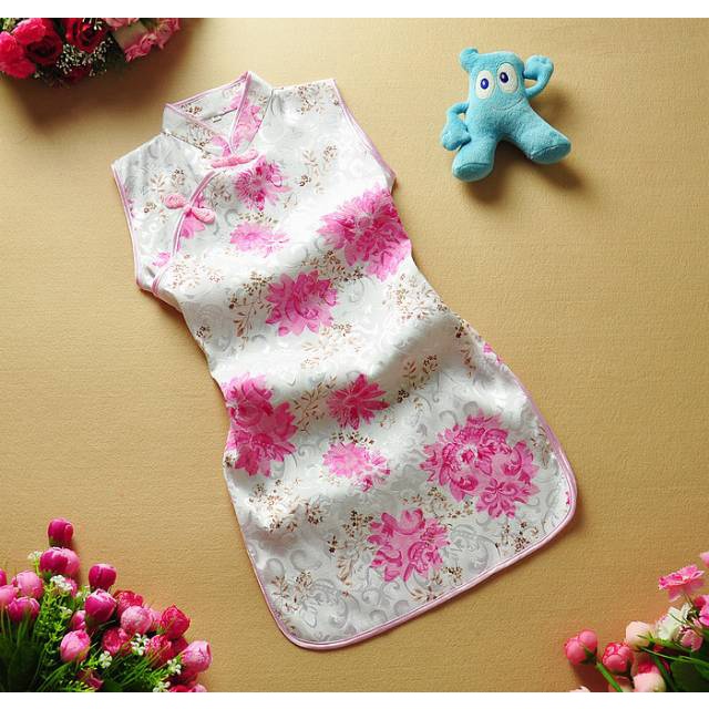 Cheongsam Anak Saten Murah Kembang Baju Imlek Murah Kostum Chinese New Year Murah