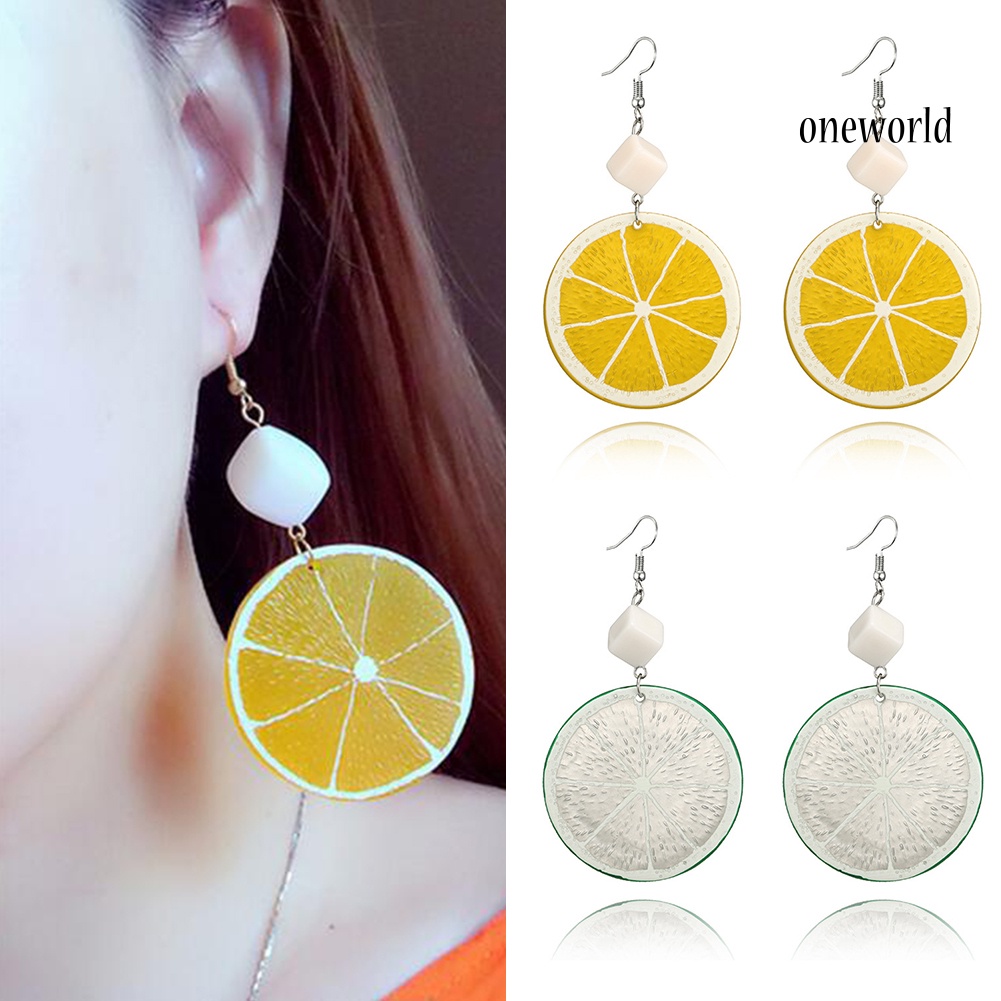 OW@ Lovely Lemon Orange Slice Hook Earrings Women Acrylic Fruit Jewelry Party Gift