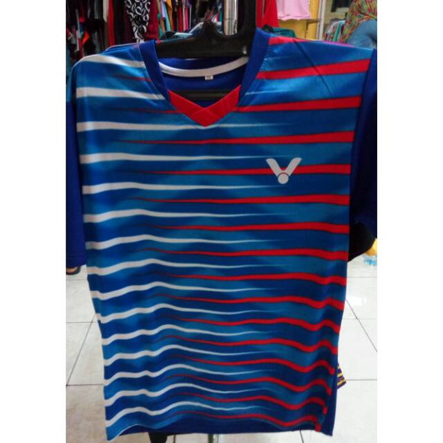 Kaos jersey badminton vic merah biru