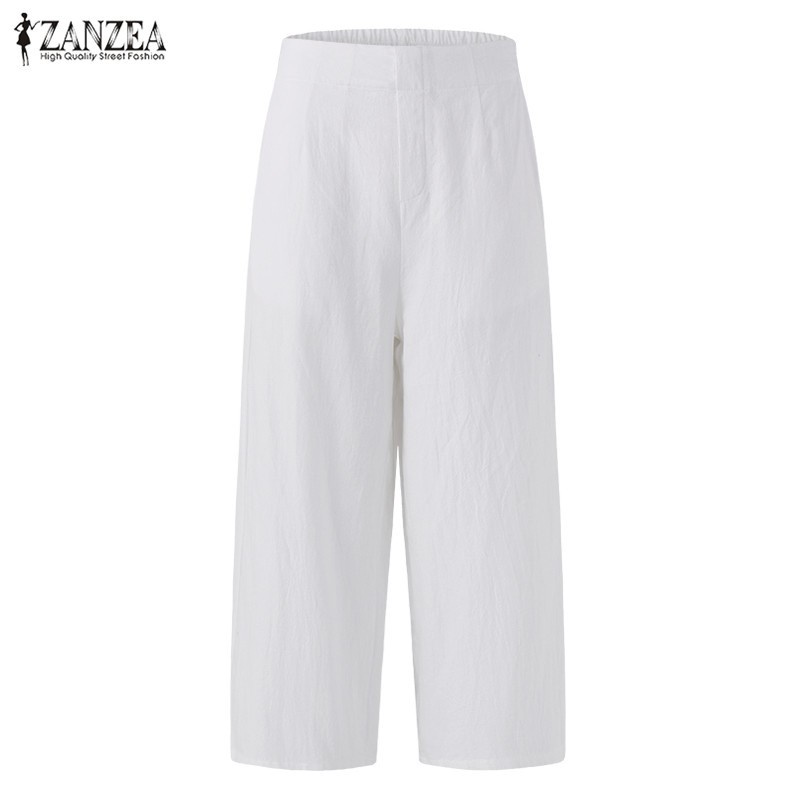 ZANZEA Wide Leg Solid Color Loose Elastic Waist Casual Pants