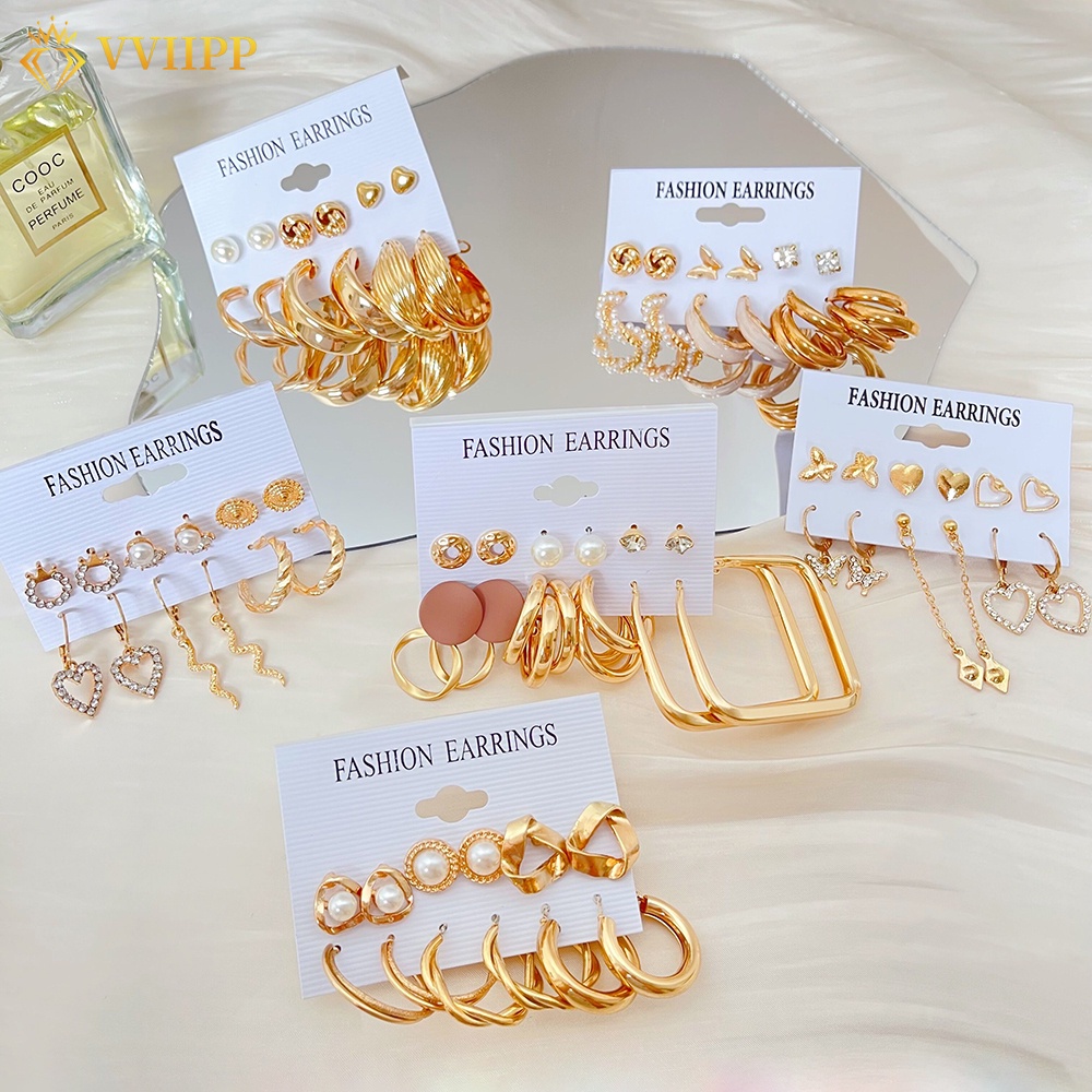 Set Anting Stud Desain Butterfly Heart Aksen Mutiara Untuk Wanita