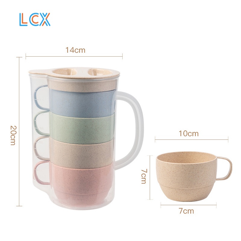 LCX Teko Jus Air Teh Kopi Wadah Plastik Dengan 4 Cangkir Water Jug 2 Liter BPA FREE VS-16