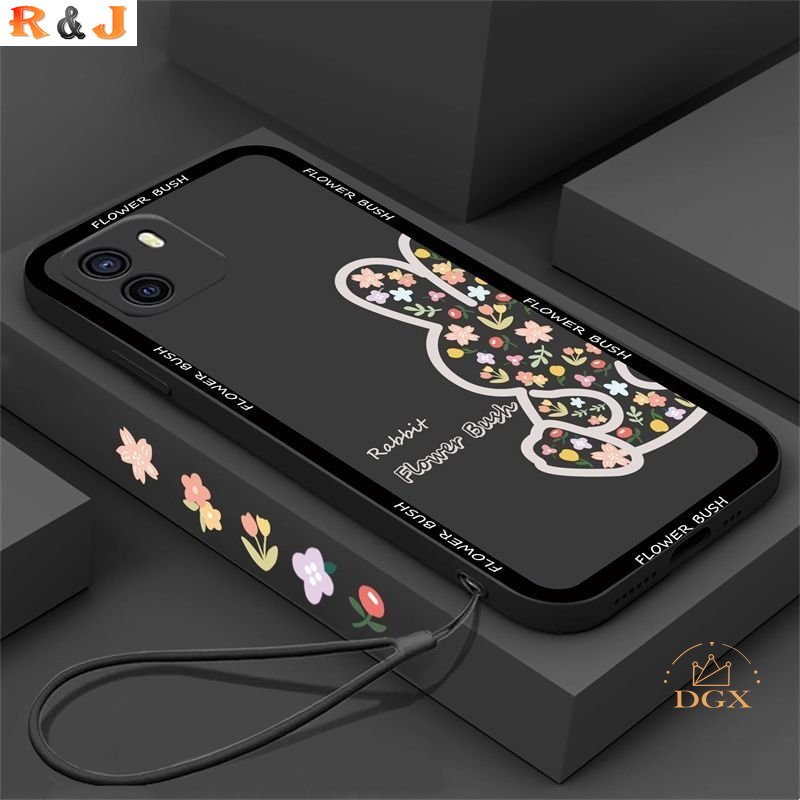 Soft Case Bahan Silikon Motif Bunga Kelinci Dengan Lanyard Untuk Realme 10 Realme C33 C31 C30 C35 C21Y C25Y C21 RealmeC11 C25 C17 C15 C12 C3 C2 Realme 8i 7i 5 5i 6i 6 Pro 7 Pro