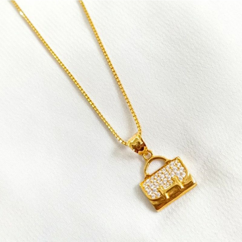 Necklace Pendant Italy Jewellery Gold Kalung Liontin Tas Emas asli