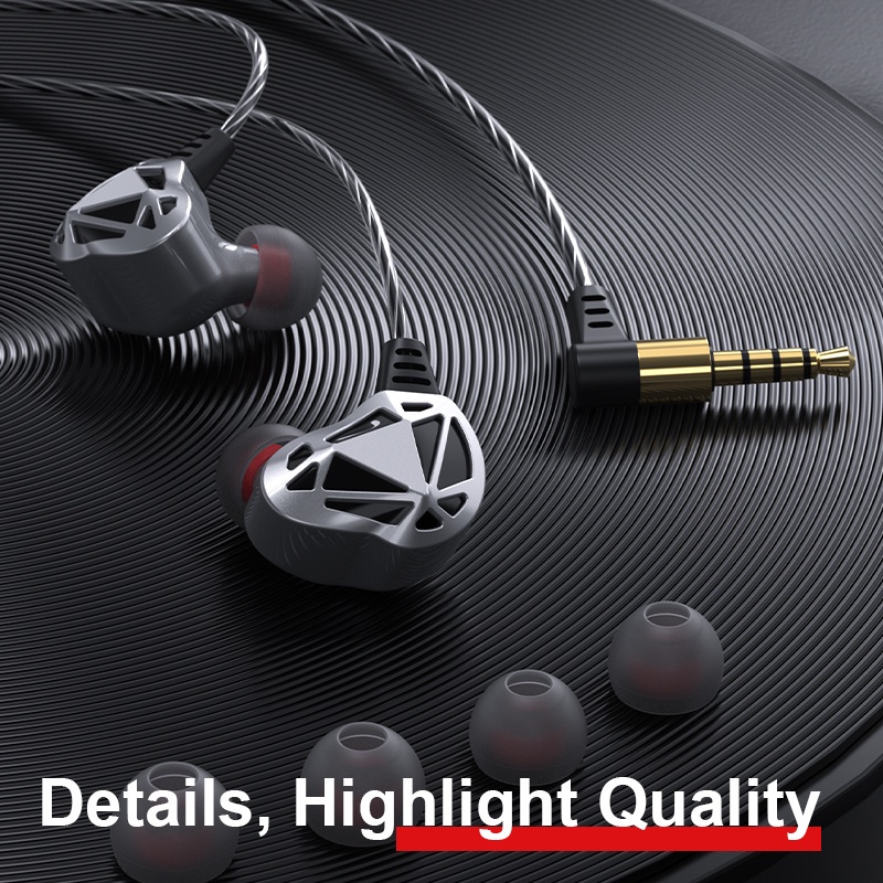 F5 Headset Earphone Sport In-Ear Bass Hollow Anti Air Noise Canceling HiFi Stereo Dengan Kabel + Mic