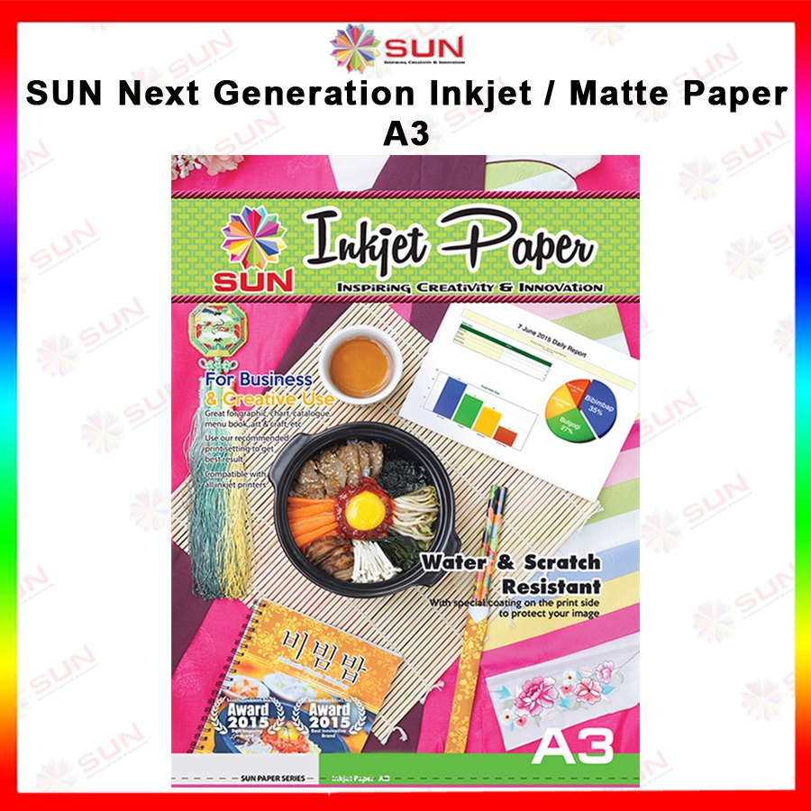 

Kertas Inkjet A3 - SUN Next Generation Inkjet Paper A3 (Doff / Matte) Ketebalan 110, 130, 200 - Double side 140, 235 gsm