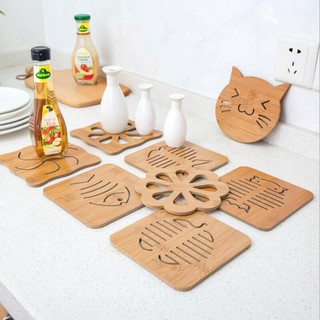  READY Tatakan Kayu Karakter Panci Piring  Gelas Tahan  