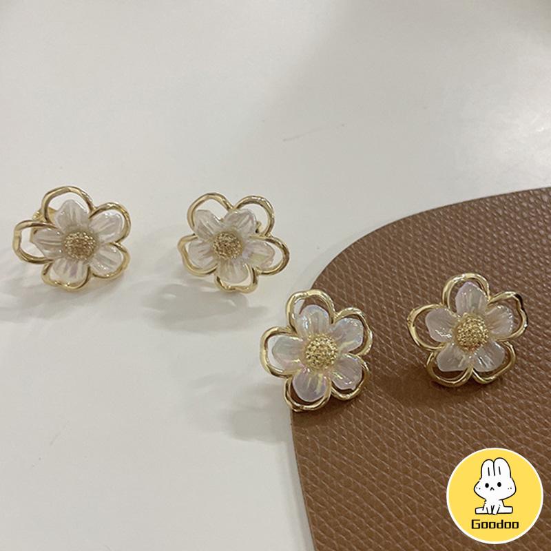 Simple Retro Super Fairy Double Layer Flower Earrings Wanita Anting Fashion Pribadi -Doo