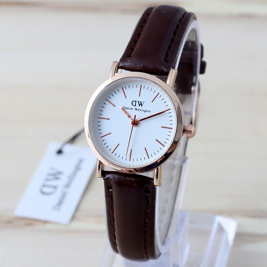 Cod ( Bayar Tujuan ) Jam Tangan Pria/Wanita Dwe Classic Rose White Kulit Analog / Ready 2 Warna