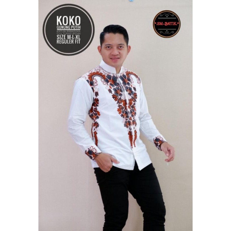 Koko Batik Warna Putih Terbaru Batik Koko Lengan Panjang Putih Koko Batik GUNUNG PUTIH PANJANG