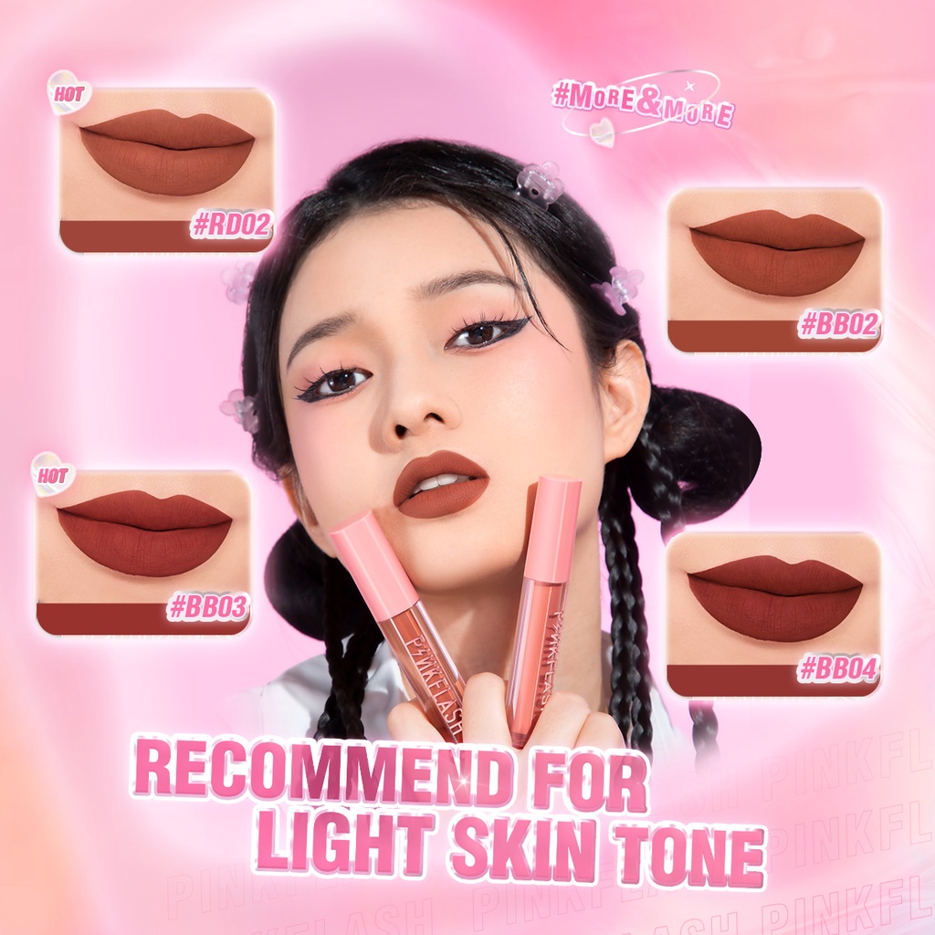 PINKFLASH Matte Liquid Lipstick Non-stick cup Mask-proof Lip Tint High Pigment  Moisture Waterproof Lip Gloss