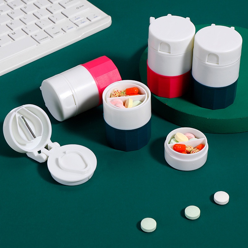 Kotak Penyimpanan / Penghancur / Pemotong Obat Pil / Tablet 4 Lapis 4 In 1 Portable Untuk Travel