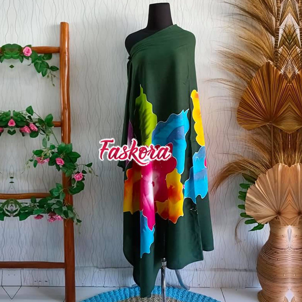 Kain Pantai Lukis Bali Jumbo Halus Super Tebal Premium Motif Bunga Rumbai Bahan Rayon