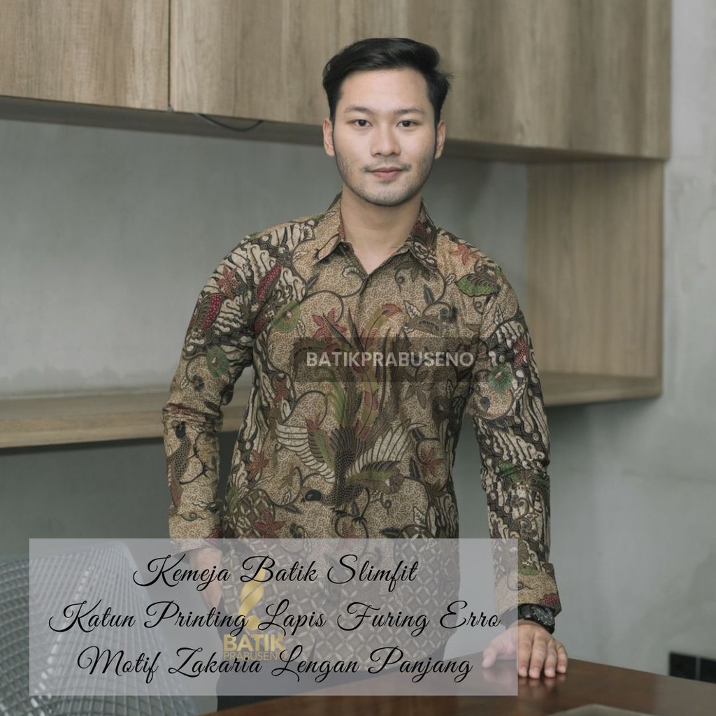 PRABUSENO // ZAKARIA KEMEJA LENGAN PANJANG PRIA BATIK PRINTING SLIMFIT ORIGINAL PRABUSENO SOLO ASLI 