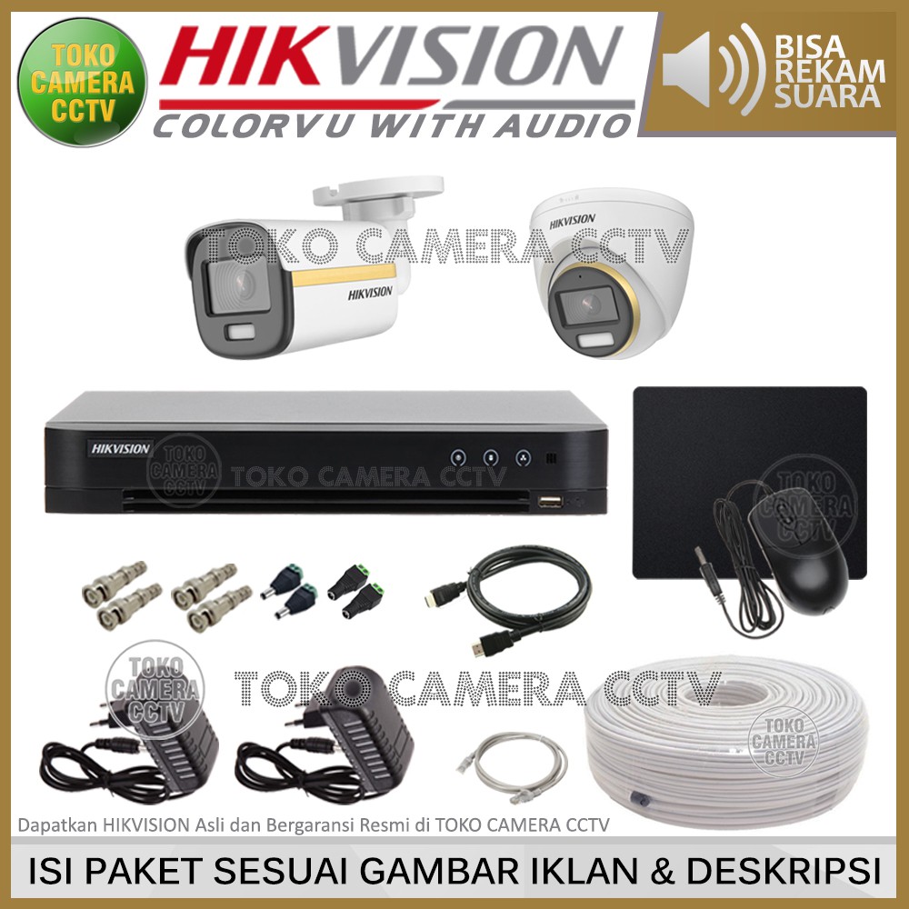 PAKET CCTV HIKVISION COLORVU AUDIO 2MP 4 CHANNEL 2 KAMERA