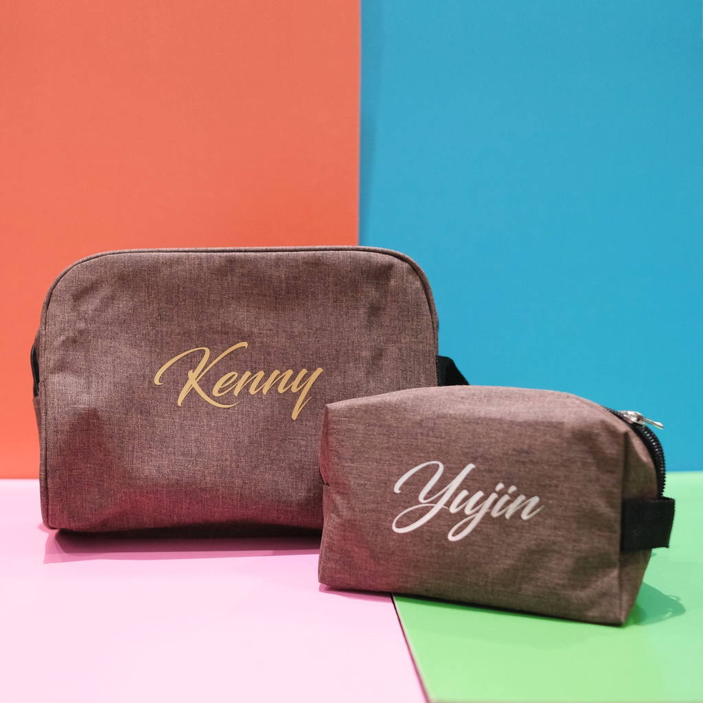 CUSTOM NAMA / LOGO / TULISAN TAS POUCH ANAK DEWASA TEMPAT PENYIMPANAN BARANG ORGANIZER BAG