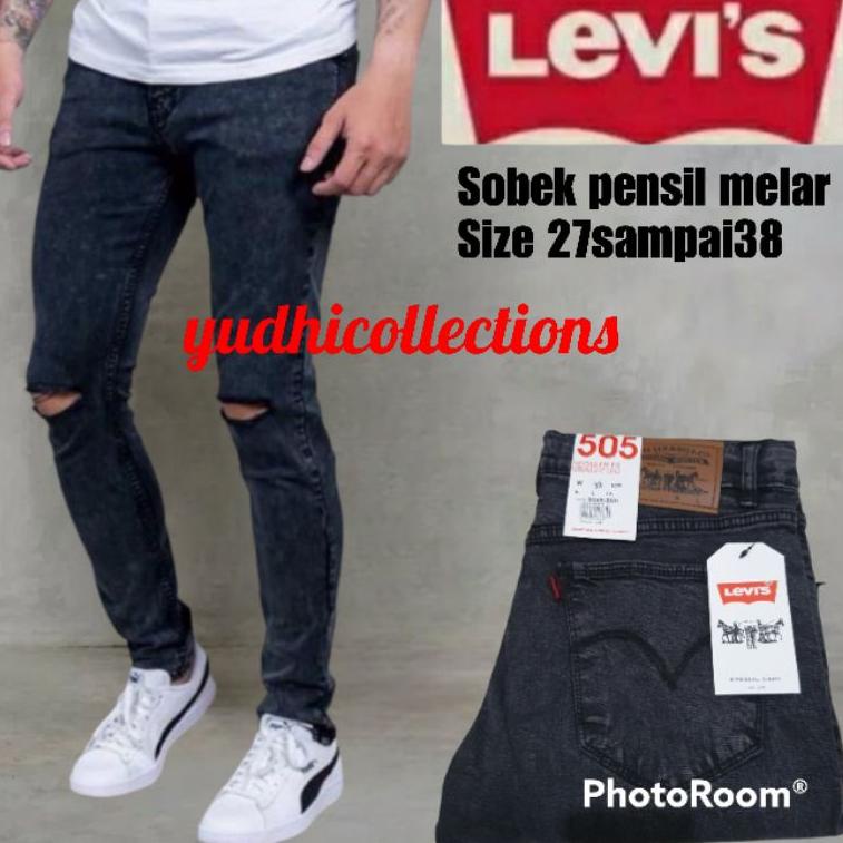 [KODE PRODUK K7PPI8236] Celana Jeans Pria/Cowok Levis Grade Original Model Pensil Sobek/Ripped Bahan