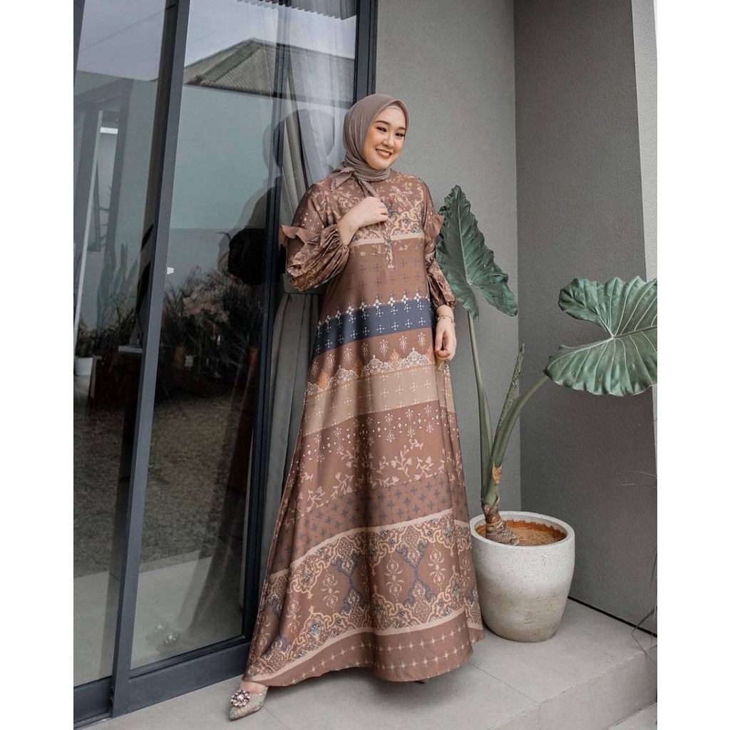 Gamis Kirani Larasati - Gamis Maxmara Lux Kombinasi Ceruty Premium Dress Wanita Party Dress Fashion Kekinian Muslim Kekinian LD 110 cm