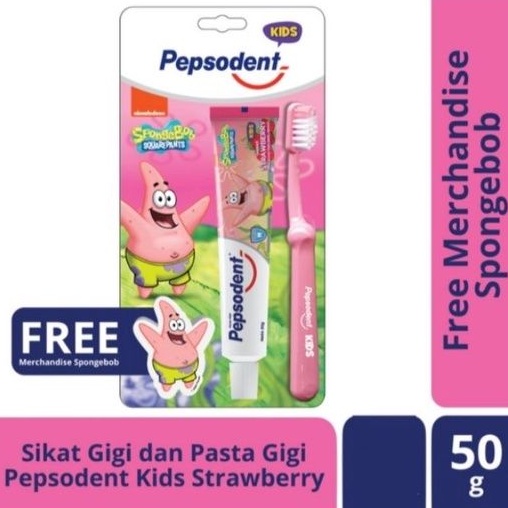 Pepsodent Kids Set Edisi Spongebob Pasta Gigi Strawberry 50gr + Sikat Gigi Anak