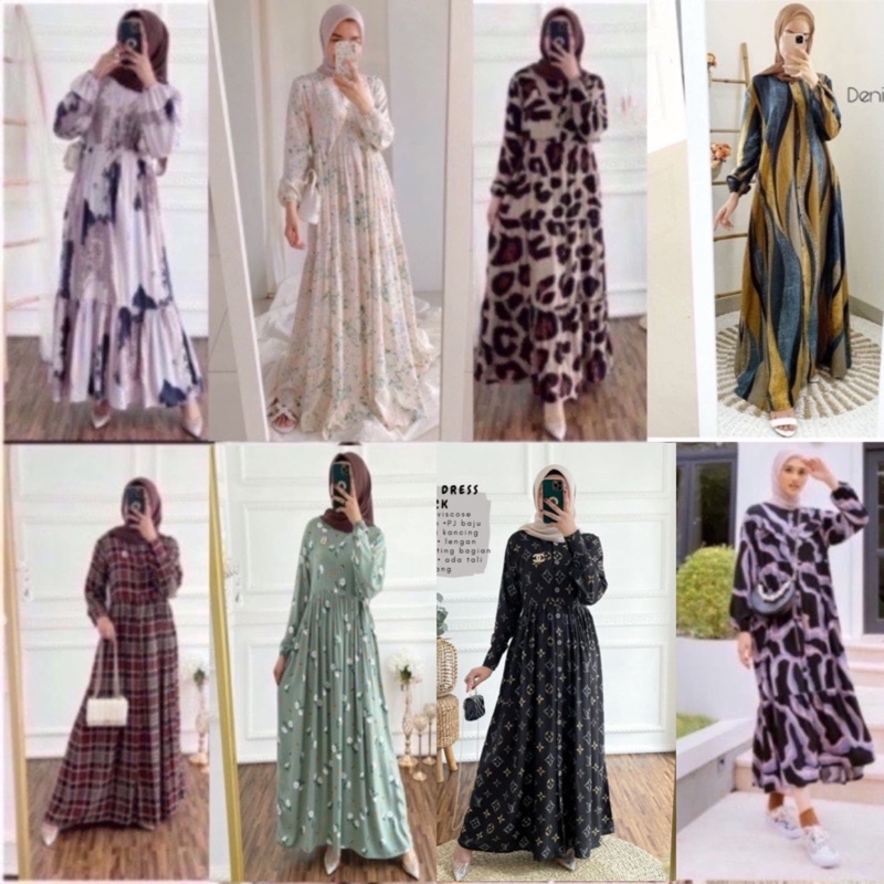 GAMIS RAYON VISCOSE BAHAN RAYON MOTIF LONG DRESS BUSUI FASHION MUSLIM