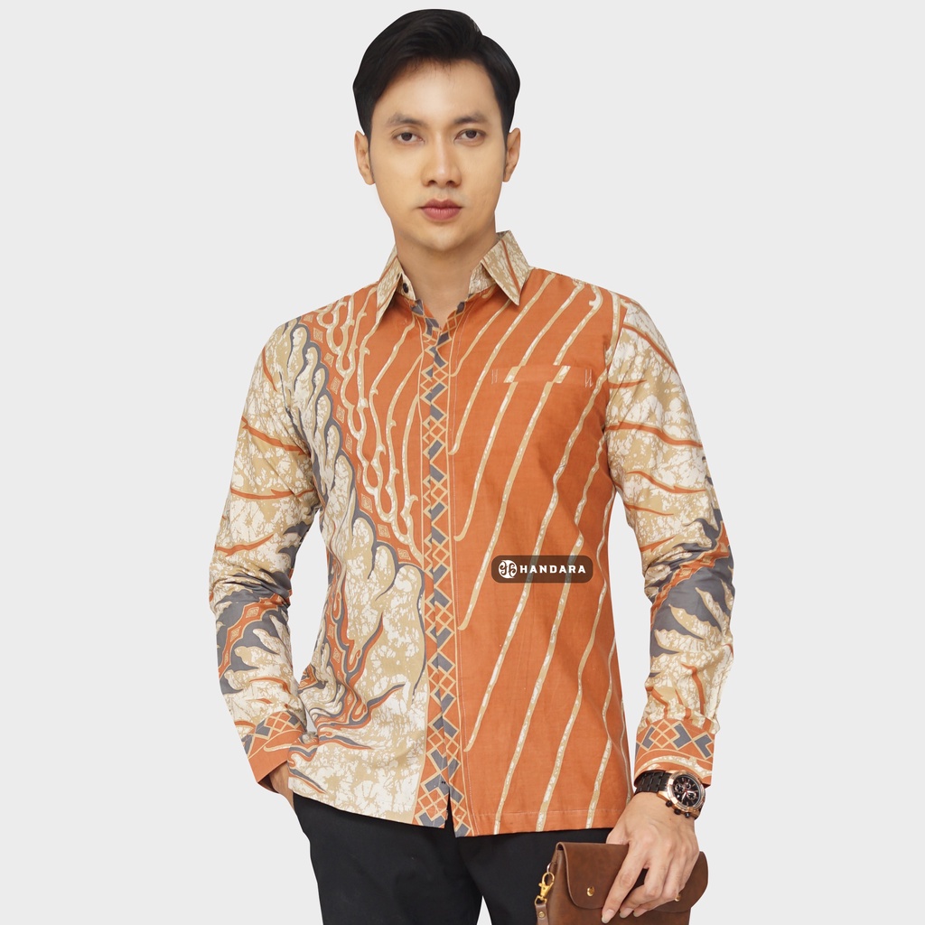 Baju Kemeja Batik Pria Lengan Panjang Slim Fit Premium Modern Full Furing Katun Halus Original Handara Motif Akar Naga HB-180