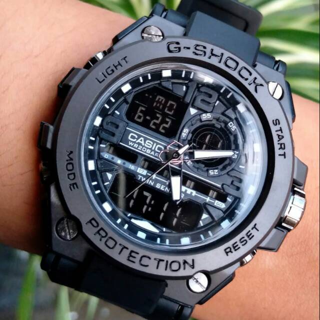 Free box jam tangan pria G shock GST 8600 full black metal