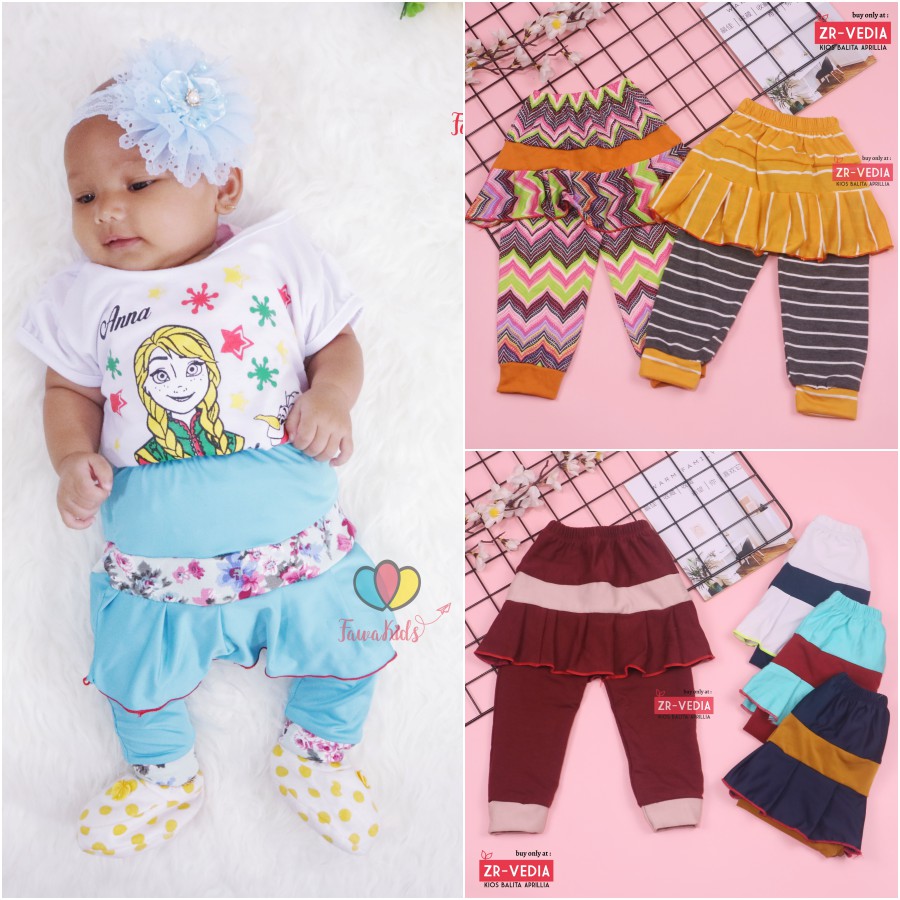 Umbrella Pants uk Bayi  3 - 12 Bulan / Model Celana Rok - Baby Polos Motif - Pants Murah Bahan Kaos