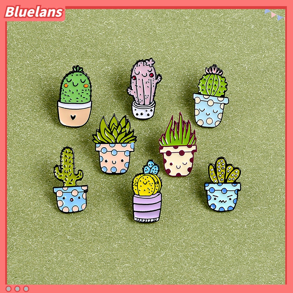 8pcs Bros Pin Enamel Bentuk Pot Tanaman Kaktus Aloe Mini Untuk Pakaian