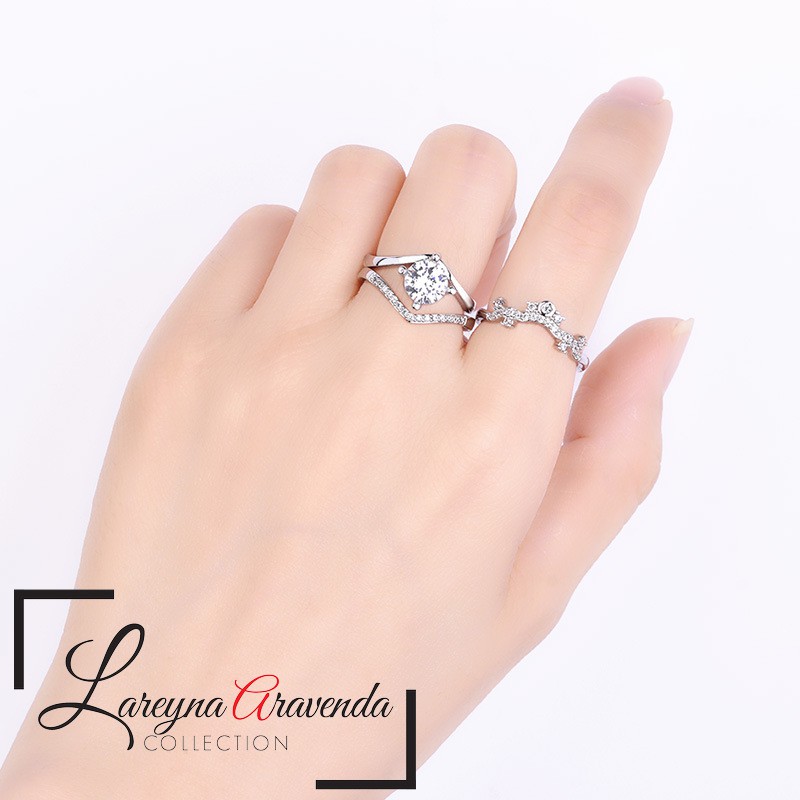 Cincin Titanium Wanita 3 in 1 Model Crown Kristal Crystal Swarovski Mewah CC022