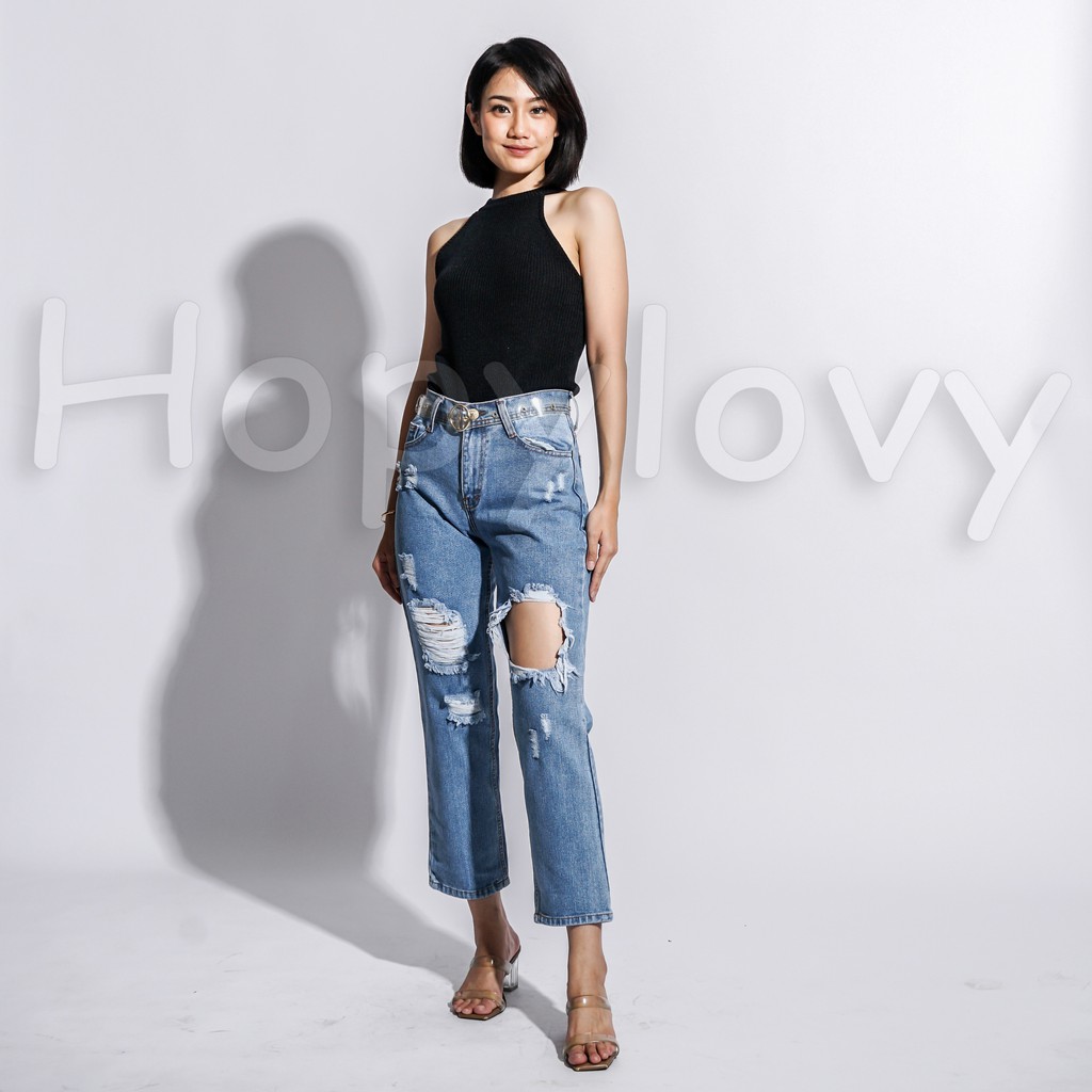 HOPYLOVY Tanktop Kerah Rajut Knit Top Wanita Abel