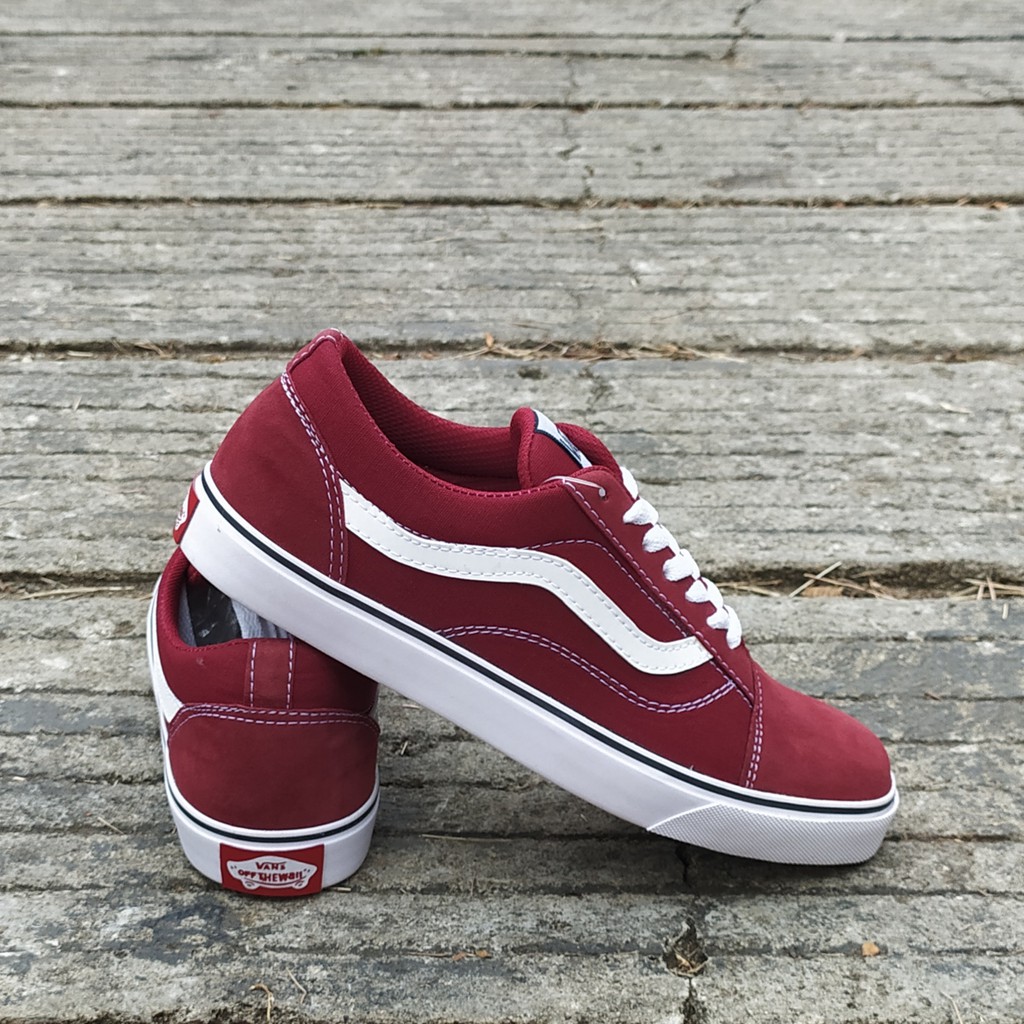 BISA COD SEPATU VANS OLD SKOOL MAROON STRIPE PUTIH SNEAKERS KASUAL