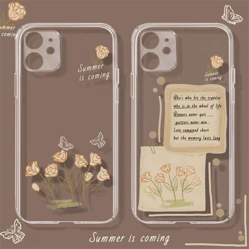 Summer Clear Case iPhone 6 6s 7 8 Plus 11 12 Pro Max X XR XS MAX SE 2020 13 Pro Max Creative Fresh Flowers Transparent Soft TPU Back Cover