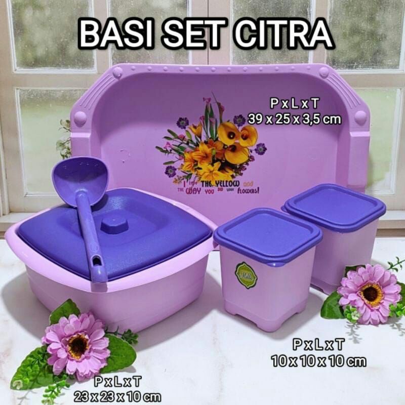 Ready basi set citra..Ada 3 motif warna1set isi 1 nampan2 toples1 tempat sayur1 centong sayurBahan p
