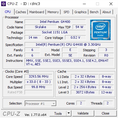 Processor Intel Pentium G4400 Tray 3MB Socket LGA 1151 Skylake