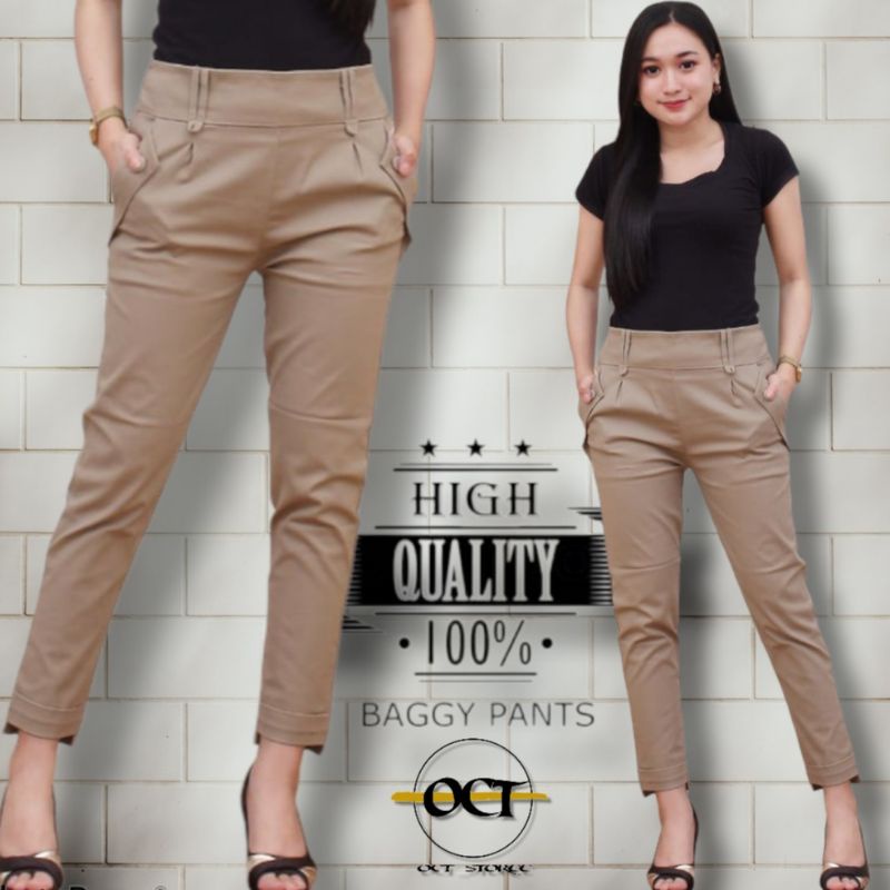 CELANA BAGGY PANTS WANITA CELANA BAHAN TWILL COMBED HALUS TEBAL MELAR SIZE STANDAR  DAN JUMBO