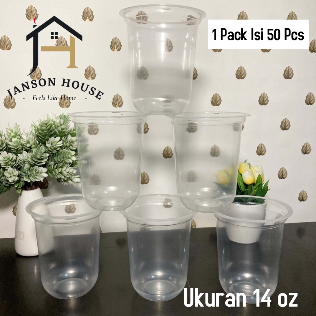 Gelas Plastik Oval Minuman Kopi / Boba Ukuran 14 oz Isi 50 Pcs