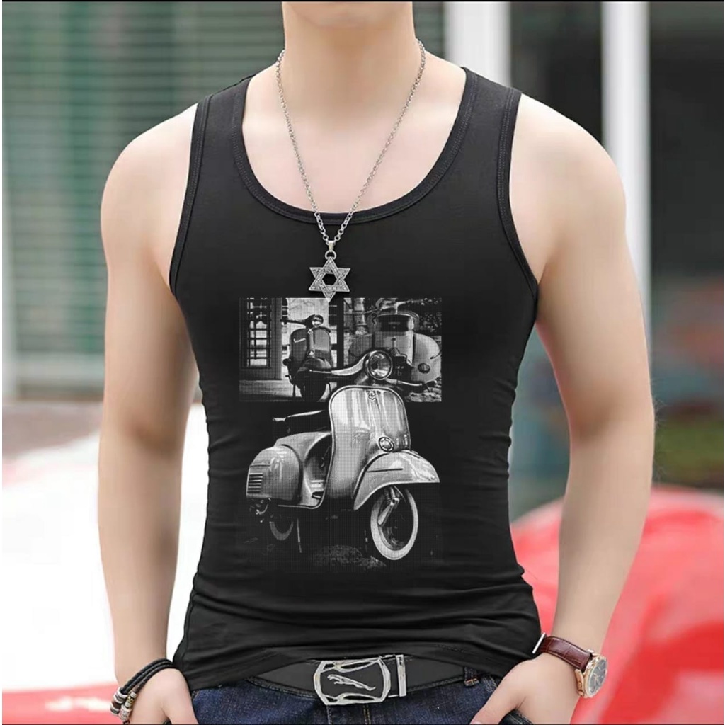 Asgard777 - SINGLET SPANDEX MOTIF VESPA HASAN / kaos cowok / kaos singlet / kaos dalem singlet cowok