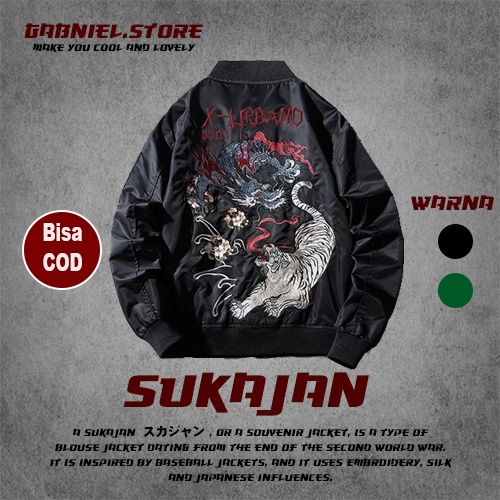 Jaket Sukajan Jepang Model Bomber Pria Original Motif Taigadoragon Jacket Jepang Gambar Harimau Drag