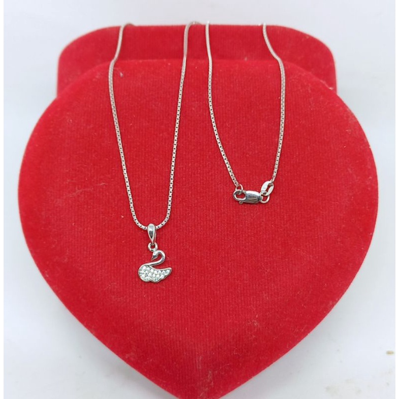 KALUNG PERAK ASLI 925 LAPIS EMAS/KALUNG ITALI SANTA+LIONTIN SWAN/KALUNG ASLI SILVER/KALUNG FASHION WANITA IMPORT