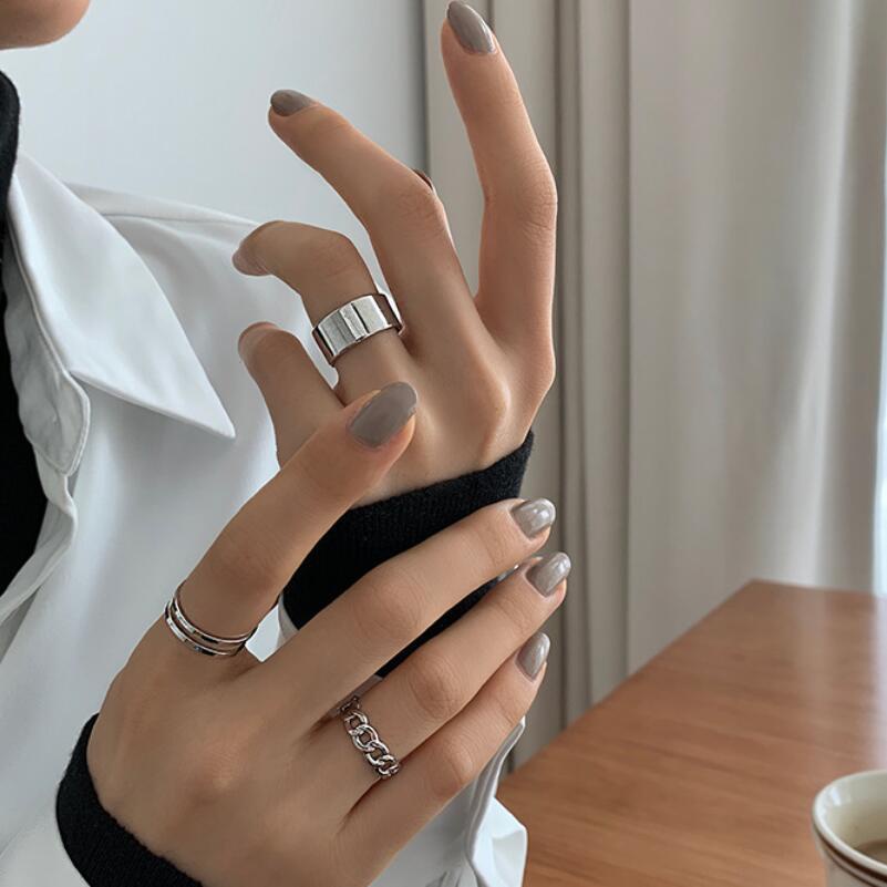 Versi Korea Gaya Baru Tiga Potong Set Cincin Sederhana Pembukaan Dapat Disesuaikan Cincin ins Influencer Rantai Unik Jari Telunjuk Cincin