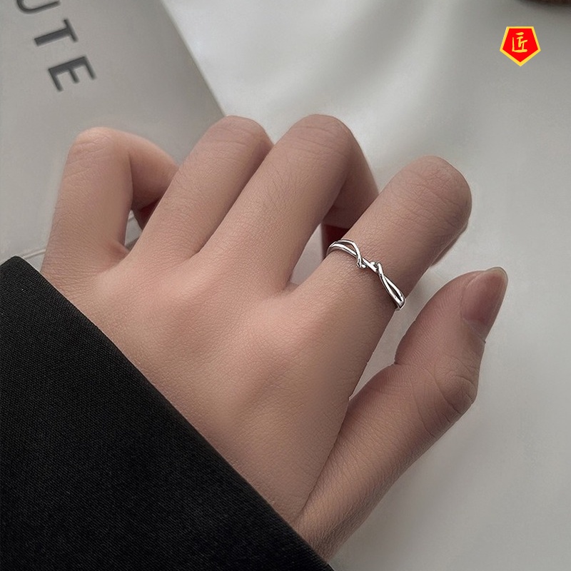 [Ready Stock]Women's Korean-Style Simple Line 925 Silver Ring