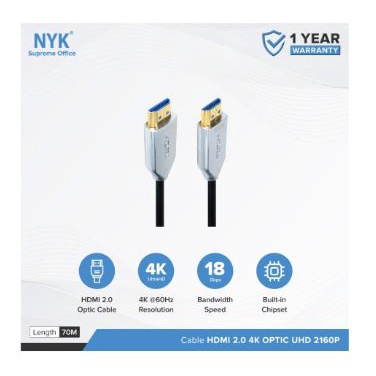 Cable Hdtv 2.0 nyk 70 meter optical active gold 4k 2k 60hz uhd hdr hdcp ethernet -Kabel hdtv optic optik 70m aktif